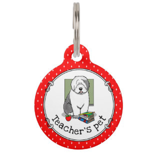 Schoolleraar Oude Engelse schapenhond (grijs 1) Huisdierpenning