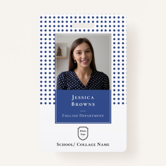 Schoolleraar / Student Deep Blue Foto Logo QR Badge (Voorkant)