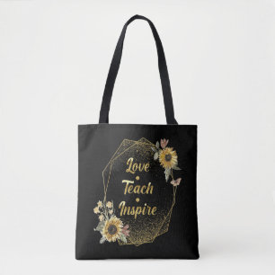 Schoolleraar Teach Love Inspire Sunflower Draagtas