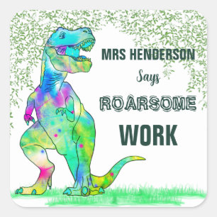 Schoolleraren Naam Dinosaur Roarsome Work Vierkante Sticker