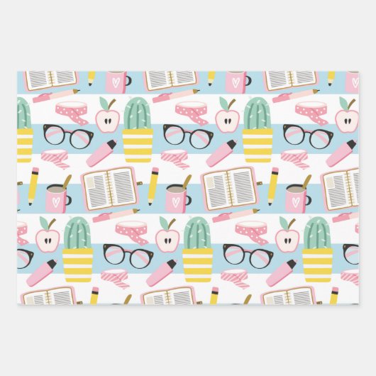 Schoolmeisje Blauw en gouden papierset Inpakpapier Vel (Voorkant)