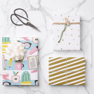 Schoolmeisje Blauw en gouden papierset Inpakpapier Vel