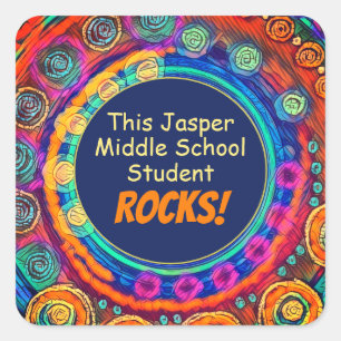 Schoolnaam Student Rocks Leuke Kleurrijke Leraar Vierkante Sticker