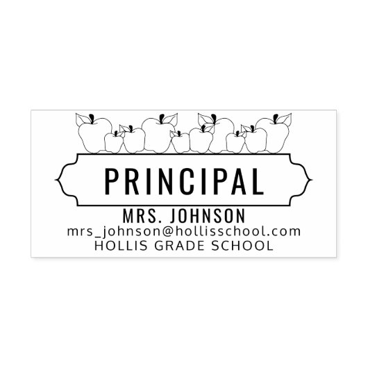 Schoolontwerp met appels 	rubberstempel (Afrduk)