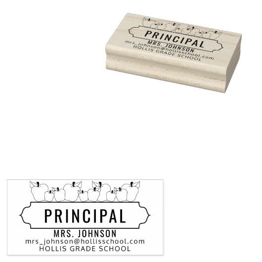 Schoolontwerp met appels 	rubberstempel (Gestempeld)