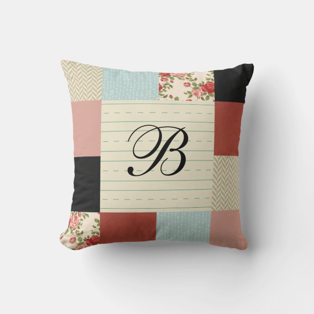 Schoolpatchwork met monogram kussen (Voorkant)