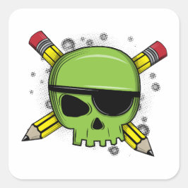 Schoolschedel gekruiste potloden essentieel voor s vierkante sticker