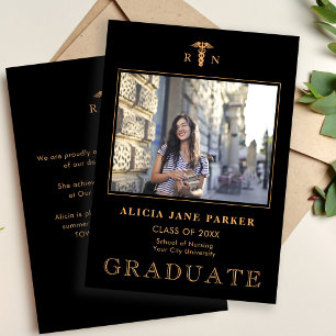 Schoolschool afstuderen zwarte goudfoto aankondiging