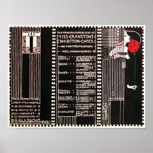 schoolstijlmenu van Glasgow door M. Mackintosh Poster (Voorkant)