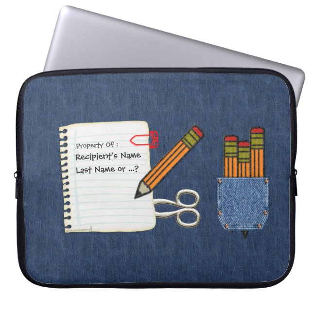 Schooltools op Denim gepersonaliseerd Laptop Sleeve (Voorkant)