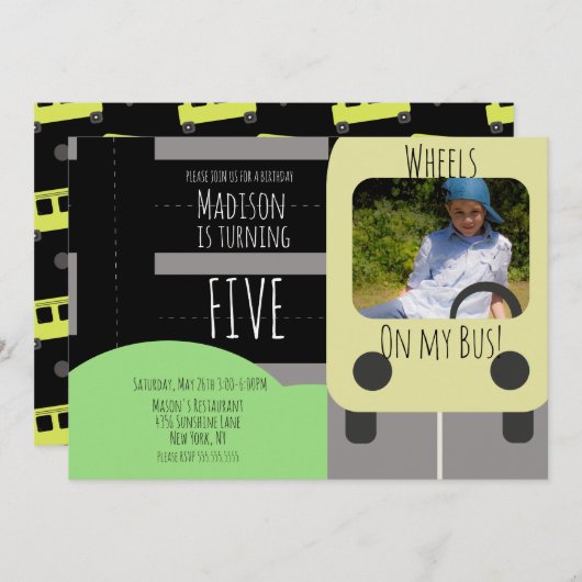 Schooltransportwiel Fotouitnodiging Aankondiging (Voorkant / Achterkant)