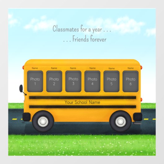 Schoolvrienden Gepersonaliseerde School Bus 6 Foto Raamsticker (Vel)