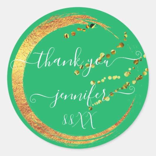 Schoon 16e Bedankt Datum Bruids Groene Goud Honing Ronde Sticker (Voorkant)