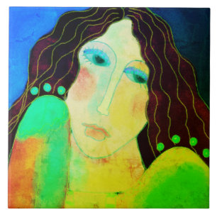 Schoon abstract digitaal portret van een vrouw tegeltje