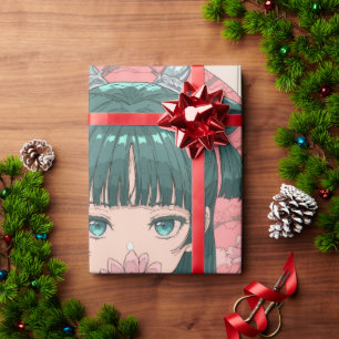 Schoon Anime Meisje dat Zwarte Kat Knuffelt Inpakp Cadeaupapier