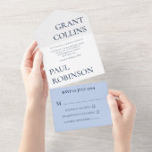 Schoon blauw wit minimalistische bruiloft all in one uitnodiging (Afscheurbaar)