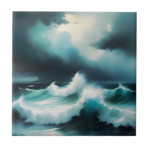 Schoon blauwe oceaan golven schilderij tegeltje