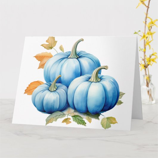 Schoon Blauwe Waterverf Pompoenen Kaart (Gele Bloem)