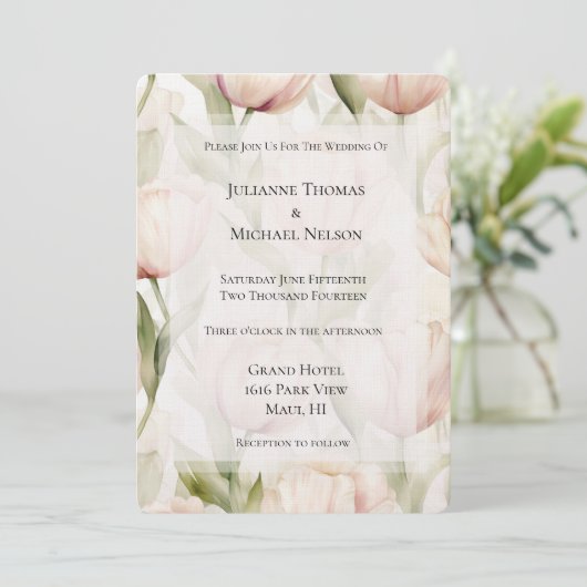 Schoon Blozend Roze Crème Tulpen Bloemige Huwelijk Kaart (Staand voorkant)