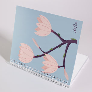 Schoon Eenvoudig Pastel Blauw & Roze Bloemen Monog Notitieboek