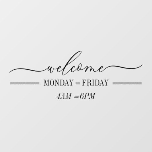 Schoon Eenvoudig Welkom script dag uren Raamsticker (Vel)