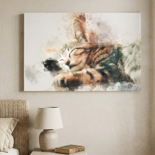 Schoon en schattig slapend waterverf kitten canvas afdruk