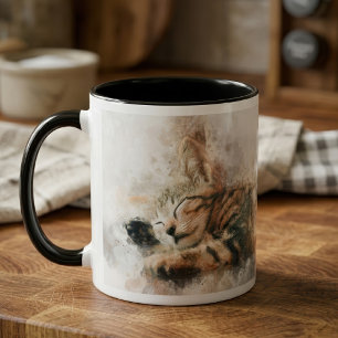 Schoon en schattig slapend waterverf kitten mok