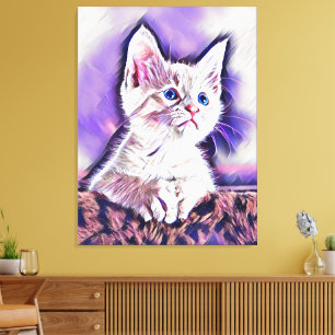 Schoon Kitten Portret Digitale Kunst Schilderij Canvas Afdruk