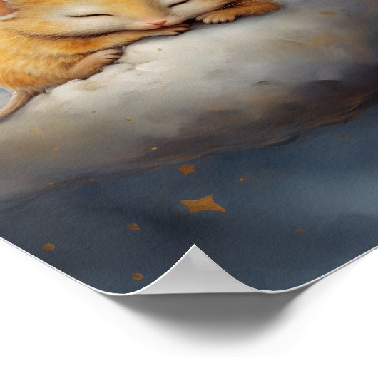 Schoon klein muisje dat slaapt op een wolk poster (Hoek)