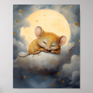 Schoon klein muisje dat slaapt op een wolk poster