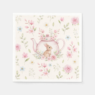 Schoon Konijn Theepot Roze Bloemen Lente Servet