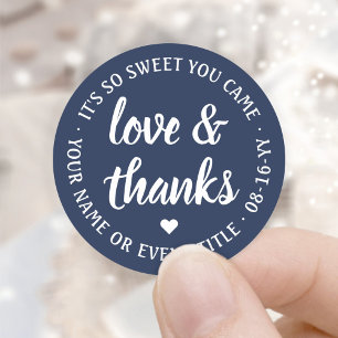 Schoon Liefde & Dank Script Navyblauw & Wit Ronde Sticker