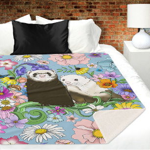 Schoon Maanziek Blauw Zoet Bloemmotief Fretjes Paa Sherpa Deken