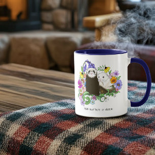 Schoon Maanziek Blauw Zoete Bloemige Fretjes Paar Mok