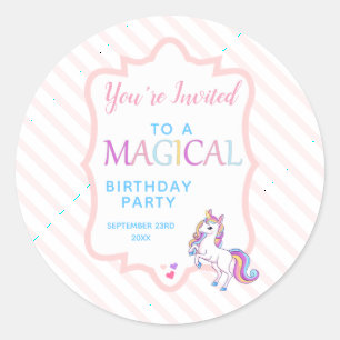 Schoon Magisch Eenhoorn Roze Je bent uitgenodigd Ronde Sticker