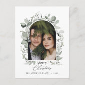 Schoon modern elegant botanisch groen grijs foto h feestdagenkaart (Voorkant)