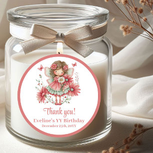 Schoon Muts Fantasie Roze Bloemen Meisje Verjaarda Ronde Sticker