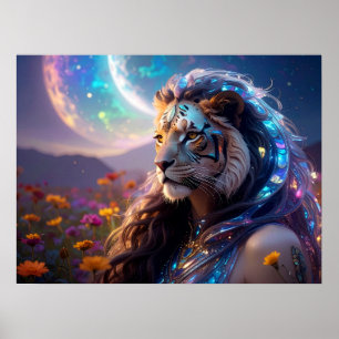Schoon mythisch Tijger Godin met Saturnus Rijzend Poster