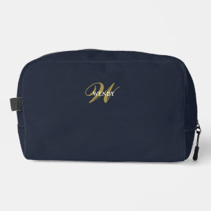 Schoon Navy Blauwe Gouden Monogram Accessoires Toilettasje