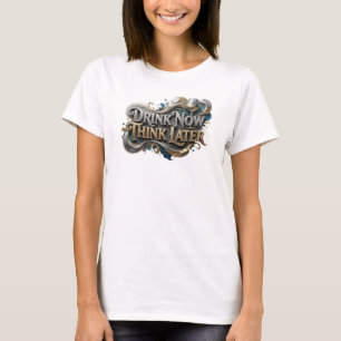 Schoon Oranje DRINK NU, DENK LATER 3D Tekstkunst T-shirt