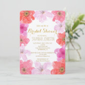 Schoon Roze Waterverf Bloemige Bruiloft Feest Kaart (Staand voorkant)