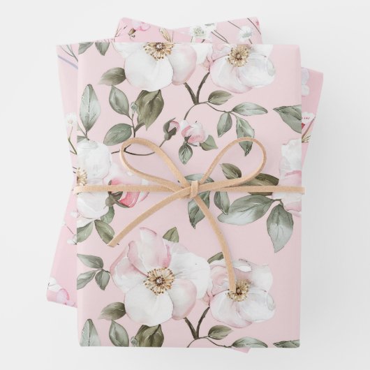 Schoon Roze Witte Bloemen Bruids Bruiloft Inpakpapier Vel (In situ)