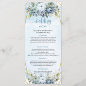 Schoon Stof Blauw Gouden Frame Bloemachtig Trouwme Menu (Voorkant)