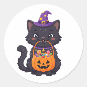 Schoon Trick or Treat Zwarte Kat Halloween Snoep  Ronde Sticker