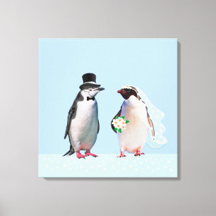 Schoon Trouwerij Pinguïn Koppel op Lichtblauw Canvas Afdruk
