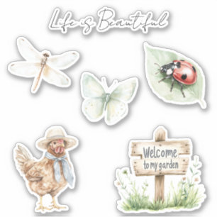 Schoon Tuin Lieveheersbeestje Vlinder Libel Sticker