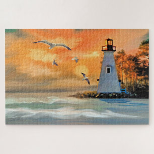 Schoon vuurtoren- en zeegezichtschilderij legpuzzel