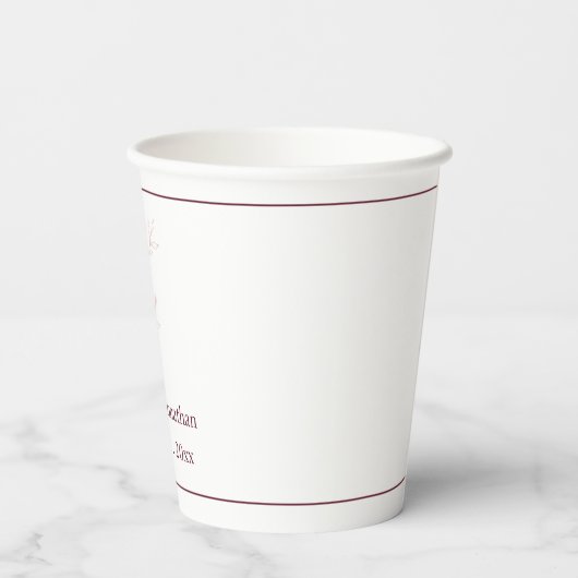 Schoon Wit en Roze Eenvoudig blad | Moderne bruilo Papieren Bekers (Achterkant)