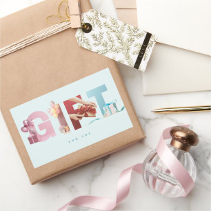 Schoon Zachte Hemelblauwe Cadeau Foto Typografie G Rechthoekige Sticker