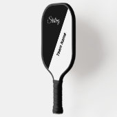 Schoon zwart-wit met twee tekstgebieden pickleball paddle (Links)